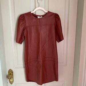 Lavender Brown Red Puff Sleeve Mini Dress